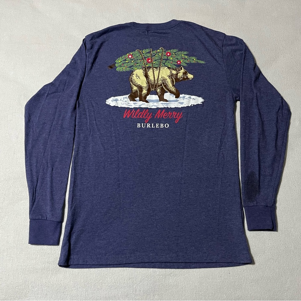 Burlebo Mens Small Long Sleeve Blue T Shirt Wildly Merry Christmas sku01 *FLAW‎